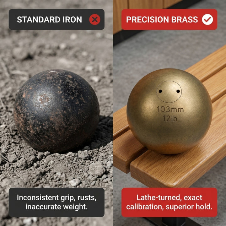 Amber Fight Gear Precision Brass Shotput IAAF Compliant, Superior Grip &amp; Weight Calibration for Competitive Performance