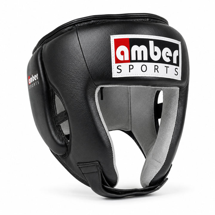 Amber Fight Gear Leather Open Face Boxing Headgear No Cheek, Multiple Sizes