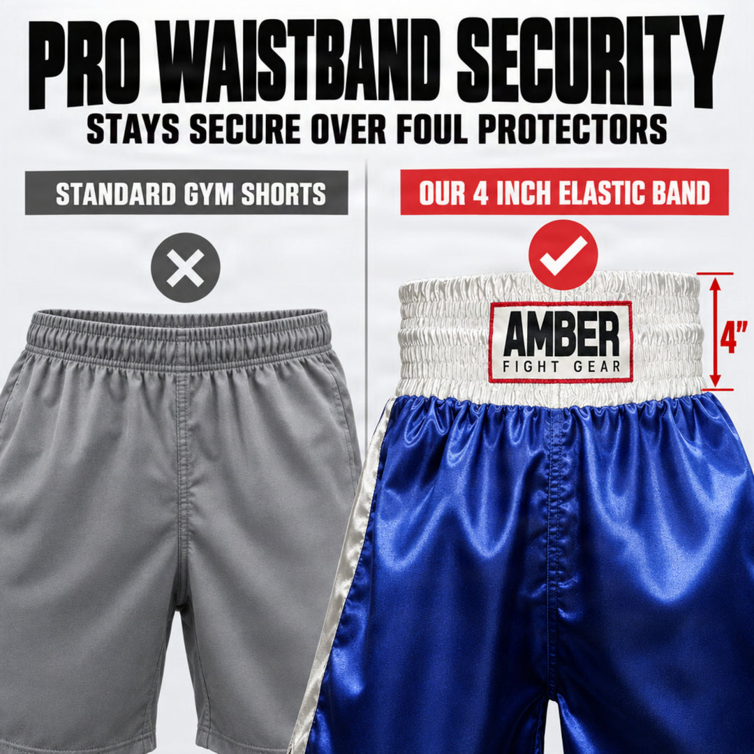 Amber Fight Gear Satin Pro-Style Boxing Trunks with Leg Slits