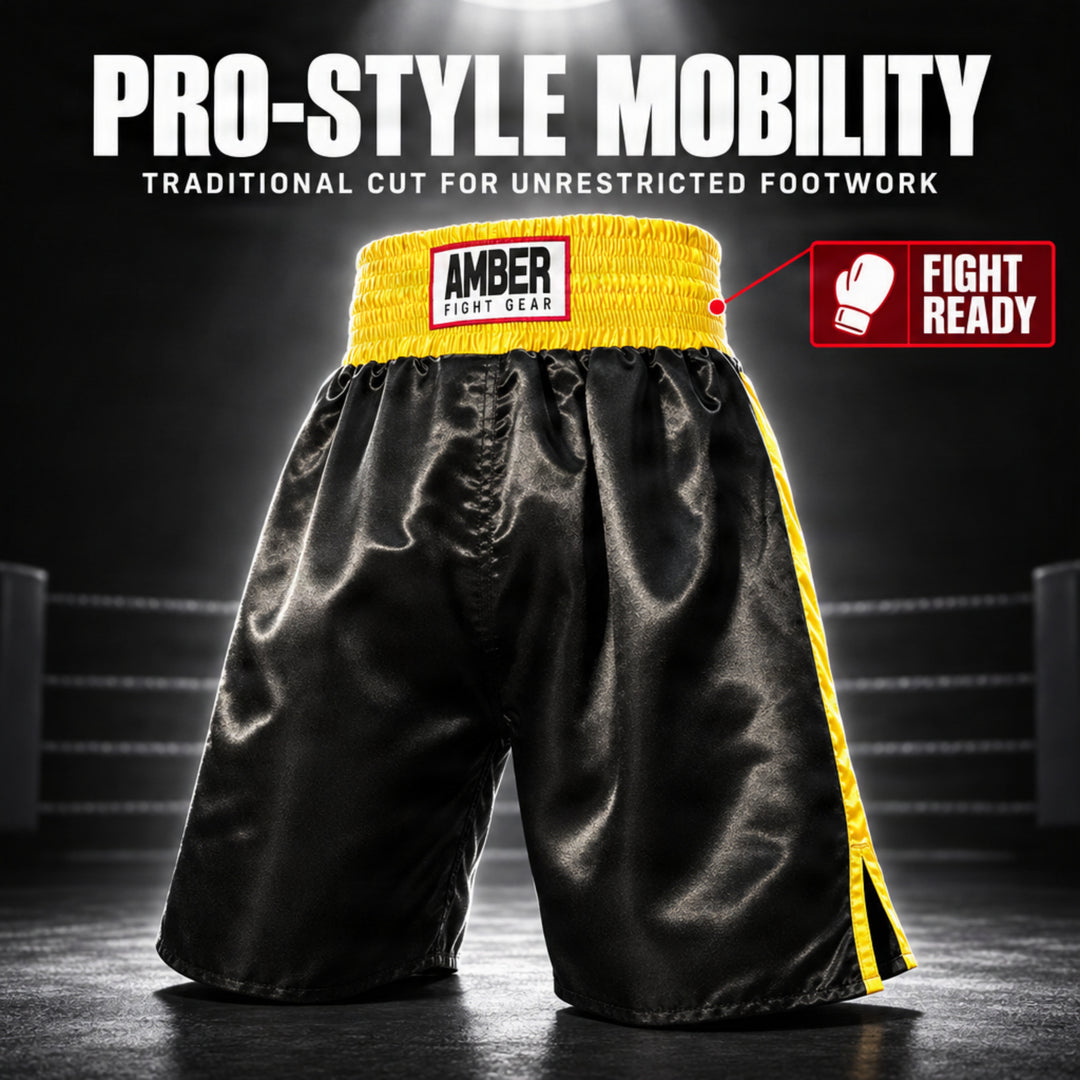 Amber Fight Gear Satin Pro-Style Boxing Trunks with Leg Slits