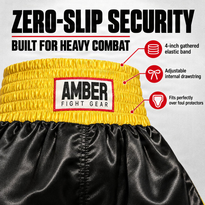 Amber Fight Gear Satin Pro-Style Boxing Trunks with Leg Slits