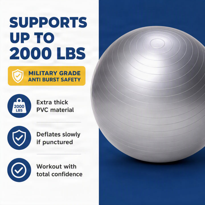 Amber Fight Gear Anti Burst Fitness Ball for Exercise, Stability, Yoga, Balance, Core Strength &amp; Flexibility Extra Thick, Non-Slip Gym Ball for Home &amp; Office Workout