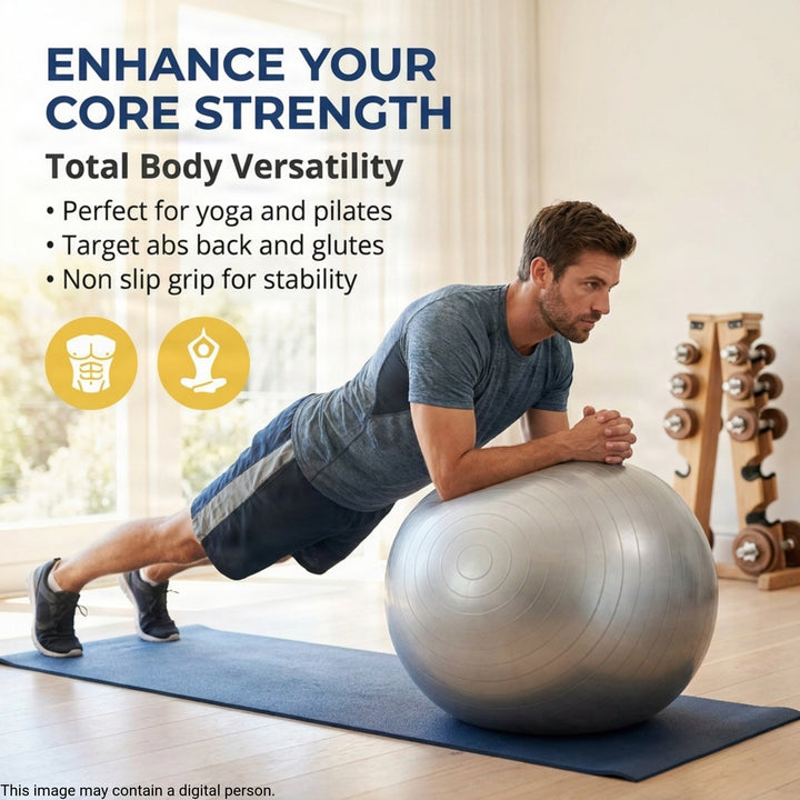 Amber Fight Gear Anti Burst Fitness Ball for Exercise, Stability, Yoga, Balance, Core Strength &amp; Flexibility Extra Thick, Non-Slip Gym Ball for Home &amp; Office Workout