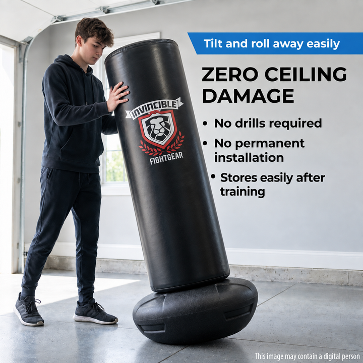 Invincible Fight Gear Bounce Back Freestanding Heavy Duty Boxing Punching Heavy Bag - Durable, Convenient, Multi-Use - Great for Aerobic Fitness and Martial Arts Workouts