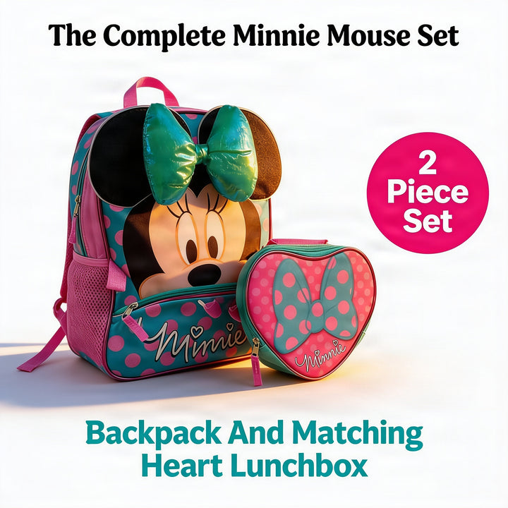 Minnie Mouse 16 inch School Backpack With Detachable Lunch Box Set - Disney Backpack