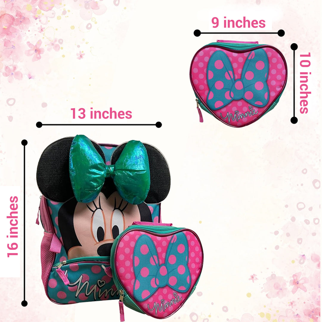 Minnie Mouse 16 inch School Backpack With Detachable Lunch Box Set - Disney Backpack
