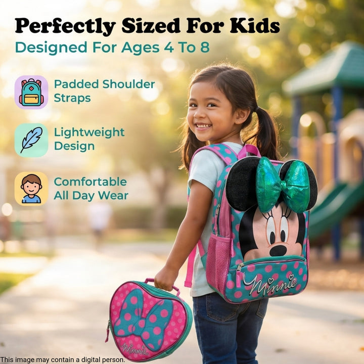 Minnie Mouse 16 inch School Backpack With Detachable Lunch Box Set - Disney Backpack
