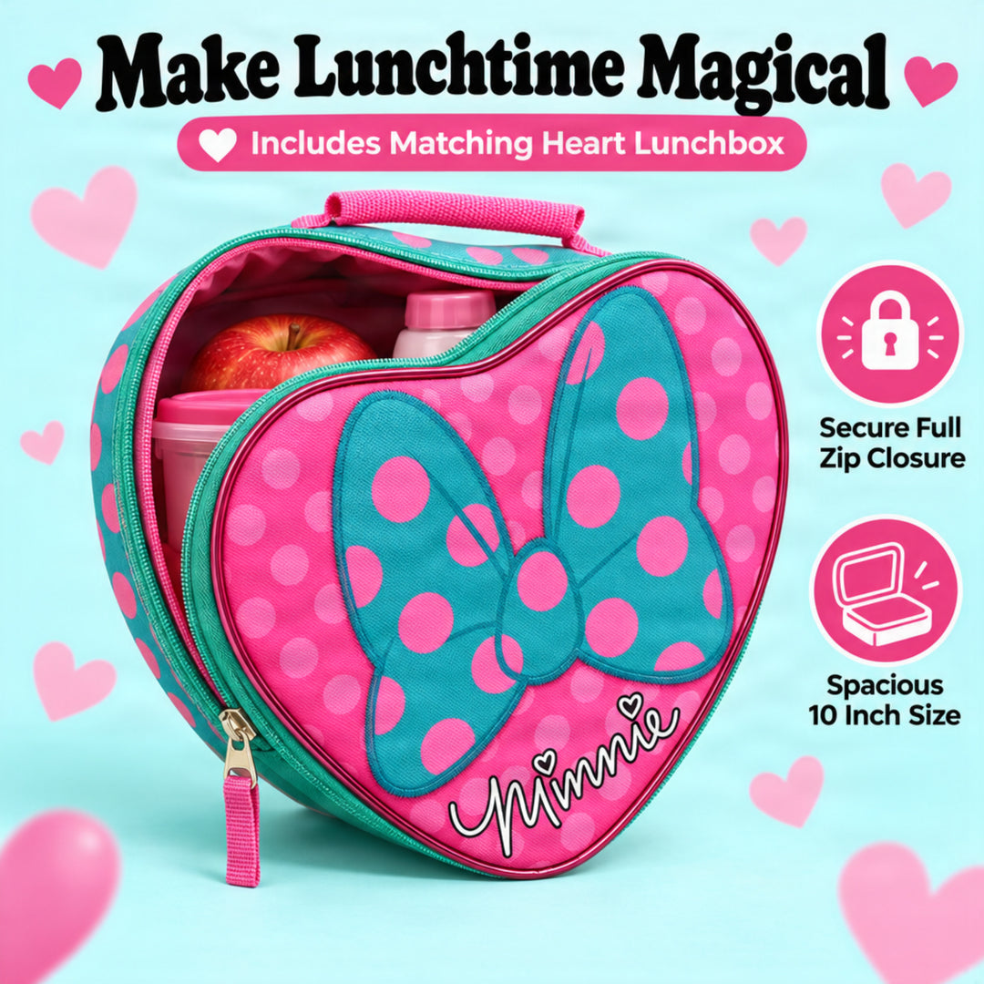 Minnie Mouse 16 inch School Backpack With Detachable Lunch Box Set - Disney Backpack