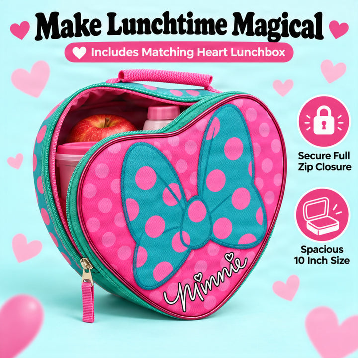 Minnie Mouse 16 inch School Backpack With Detachable Lunch Box Set - Disney Backpack