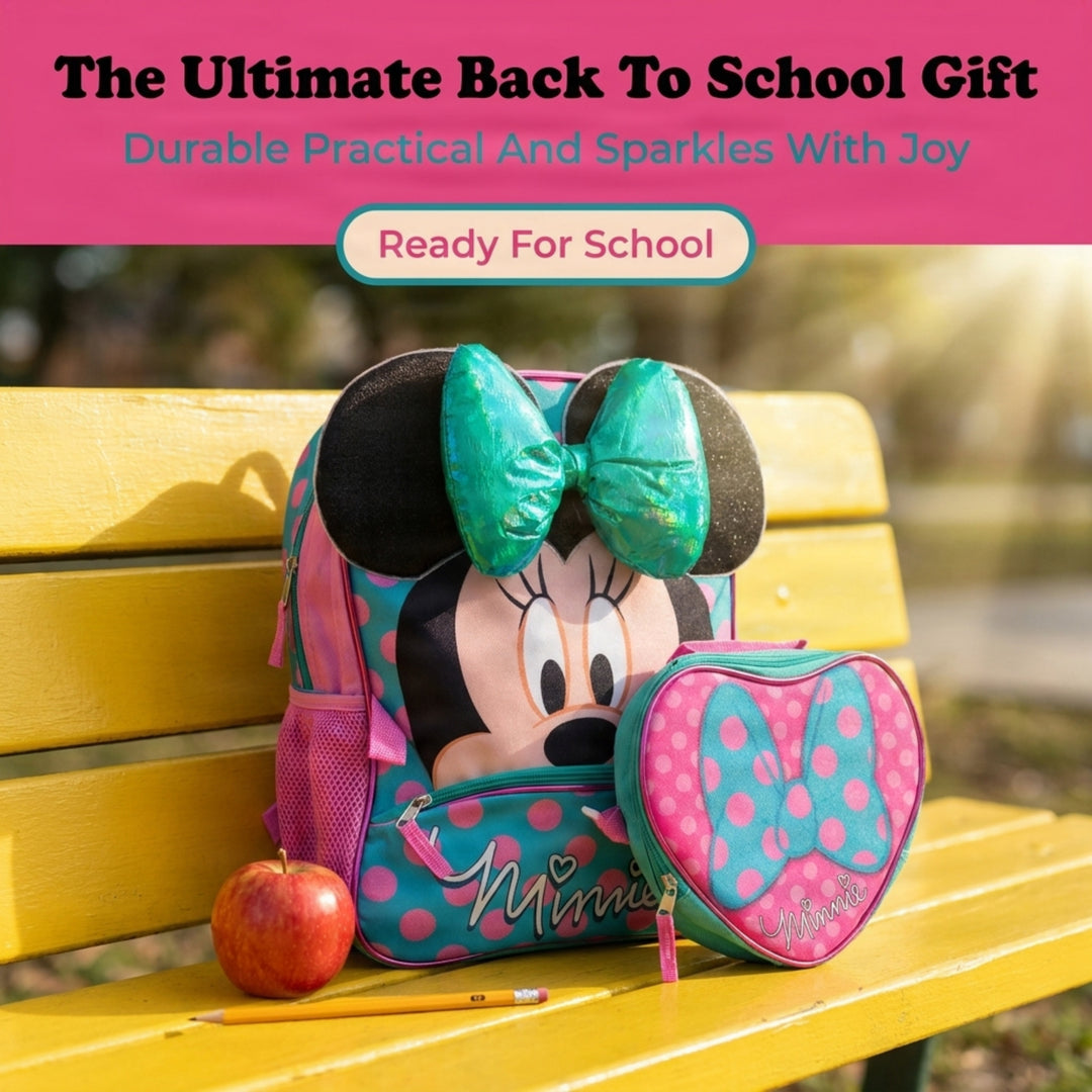 Minnie Mouse 16 inch School Backpack With Detachable Lunch Box Set - Disney Backpack