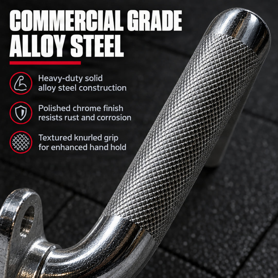 Multi-Exercise Steel Bar, Versatile Fitness Equipment for Bicep Curls, Seated Rows, Triceps Pressdown | Chrome-Plated