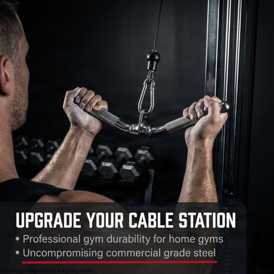 Multi-Exercise Steel Bar, Versatile Fitness Equipment for Bicep Curls, Seated Rows, Triceps Pressdown | Chrome-Plated