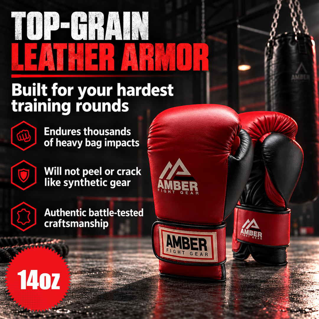 Amber Fight Gear Renegade v1.0 Leather Boxing Gloves with Hook &amp; Loop