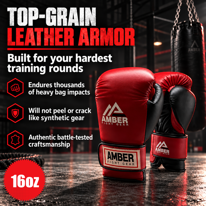 Amber Fight Gear Renegade v1.0 Leather Boxing Gloves with Hook &amp; Loop