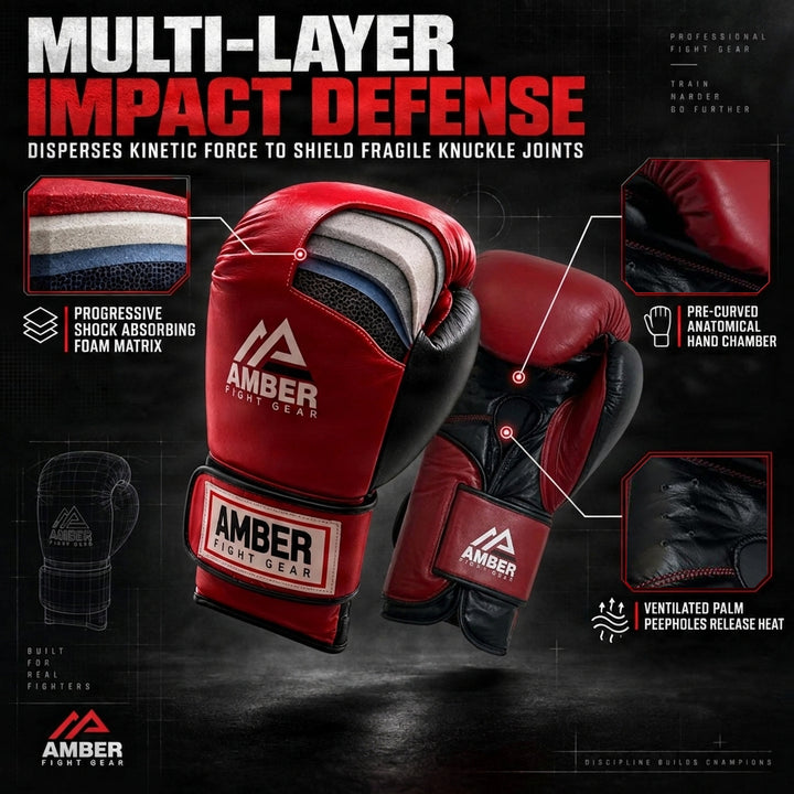 Amber Fight Gear Renegade v1.0 Leather Boxing Gloves with Hook &amp; Loop