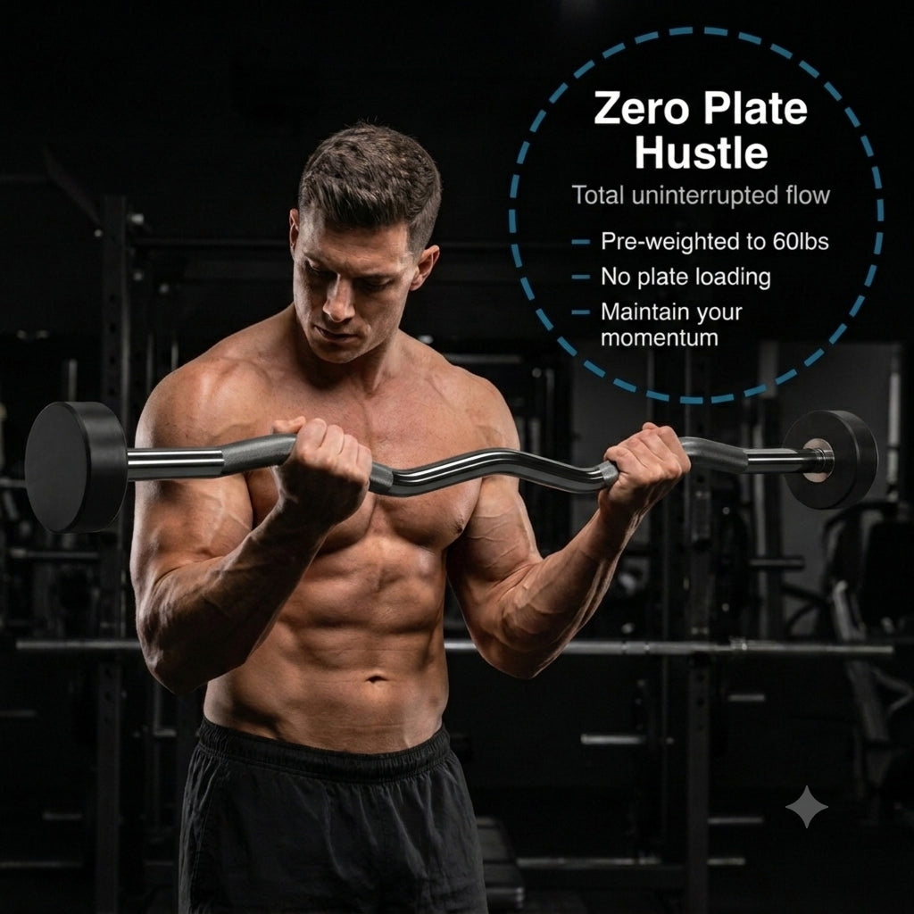Rubber Coated Pre-weighted Curl Bars Elevate Your Workouts with Durable Alloy Steel Construction, Secure Knurled Grip, Enhanced Comfort, 45lb
