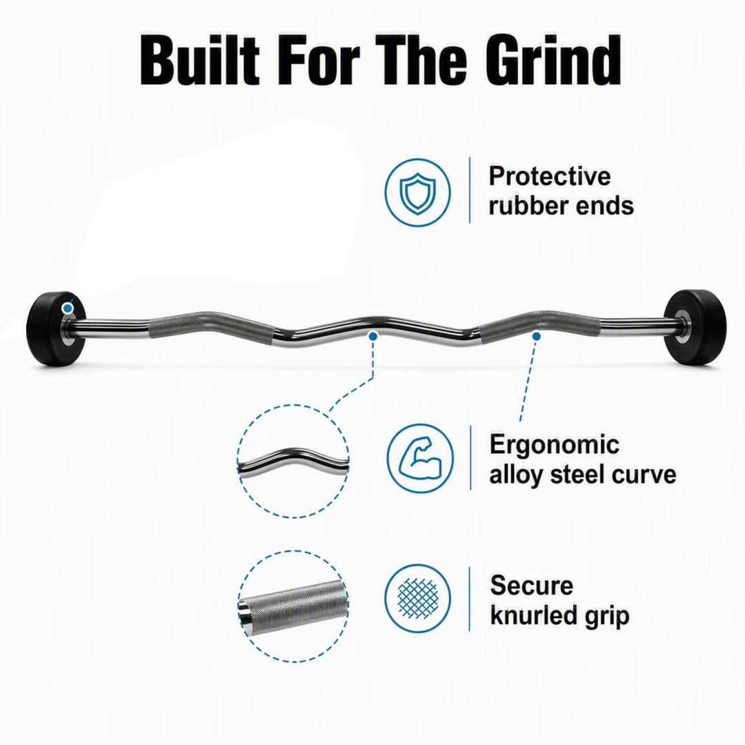 Rubber Coated Pre-weighted Curl Bars Elevate Your Workouts with Durable Alloy Steel Construction, Secure Knurled Grip, Enhanced Comfort, 35lb