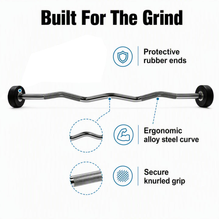 Rubber Coated Pre-weighted Curl Bars Elevate Your Workouts with Durable Alloy Steel Construction, Secure Knurled Grip, Enhanced Comfort, 35lb