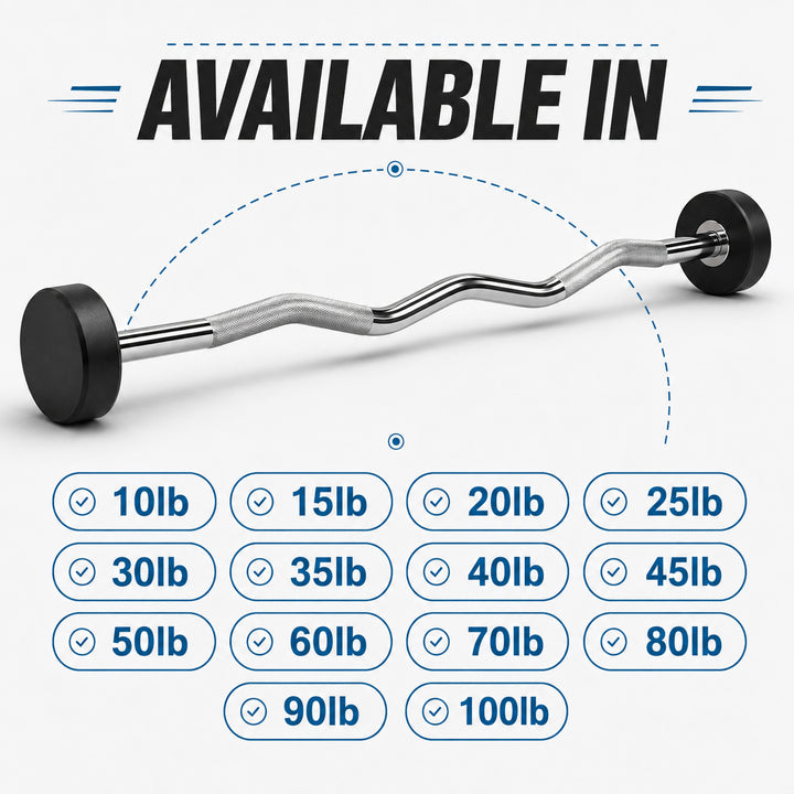Rubber Coated Pre-weighted Curl Bars Elevate Your Workouts with Durable Alloy Steel Construction, Secure Knurled Grip, Enhanced Comfort, 35lb