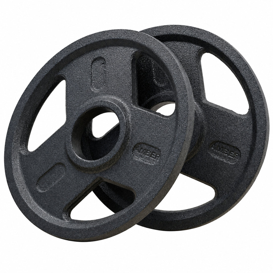 Triple-Grip Weight Plates Durable Cast Iron for Versatile Strength Training - Ideal for Squats, Deadlifts, Bench Press, Multiple Weight Options Available, Sold as Pair (5, Pounds)