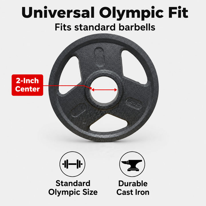 Triple-Grip Weight Plates Durable Cast Iron for Versatile Strength Training - Ideal for Squats, Deadlifts, Bench Press, Multiple Weight Options Available, Sold as Pair (5, Pounds)