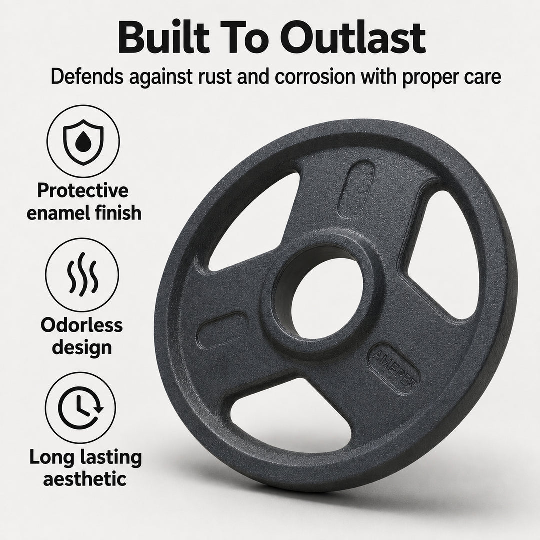Triple-Grip Weight Plates Durable Cast Iron for Versatile Strength Training - Ideal for Squats, Deadlifts, Bench Press, Multiple Weight Options Available, Sold as Pair (35, Pounds)