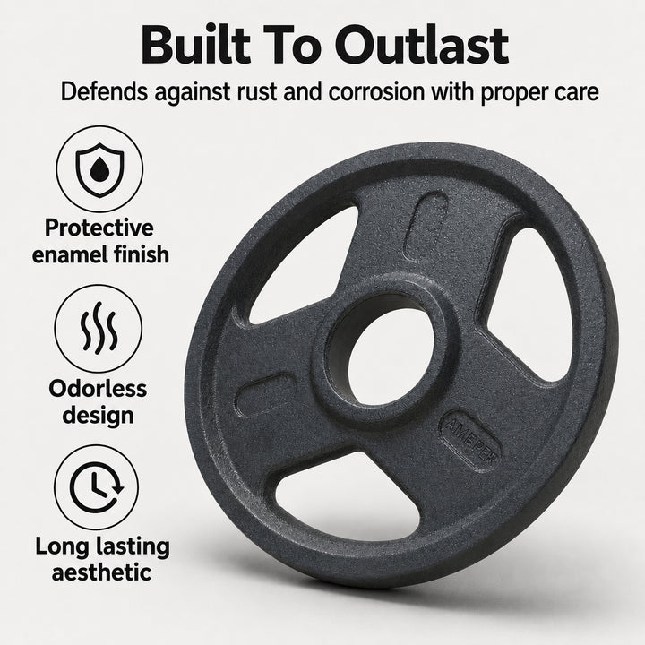 Triple-Grip Weight Plates Durable Cast Iron for Versatile Strength Training - Ideal for Squats, Deadlifts, Bench Press, Multiple Weight Options Available, Sold as Pair (35, Pounds)