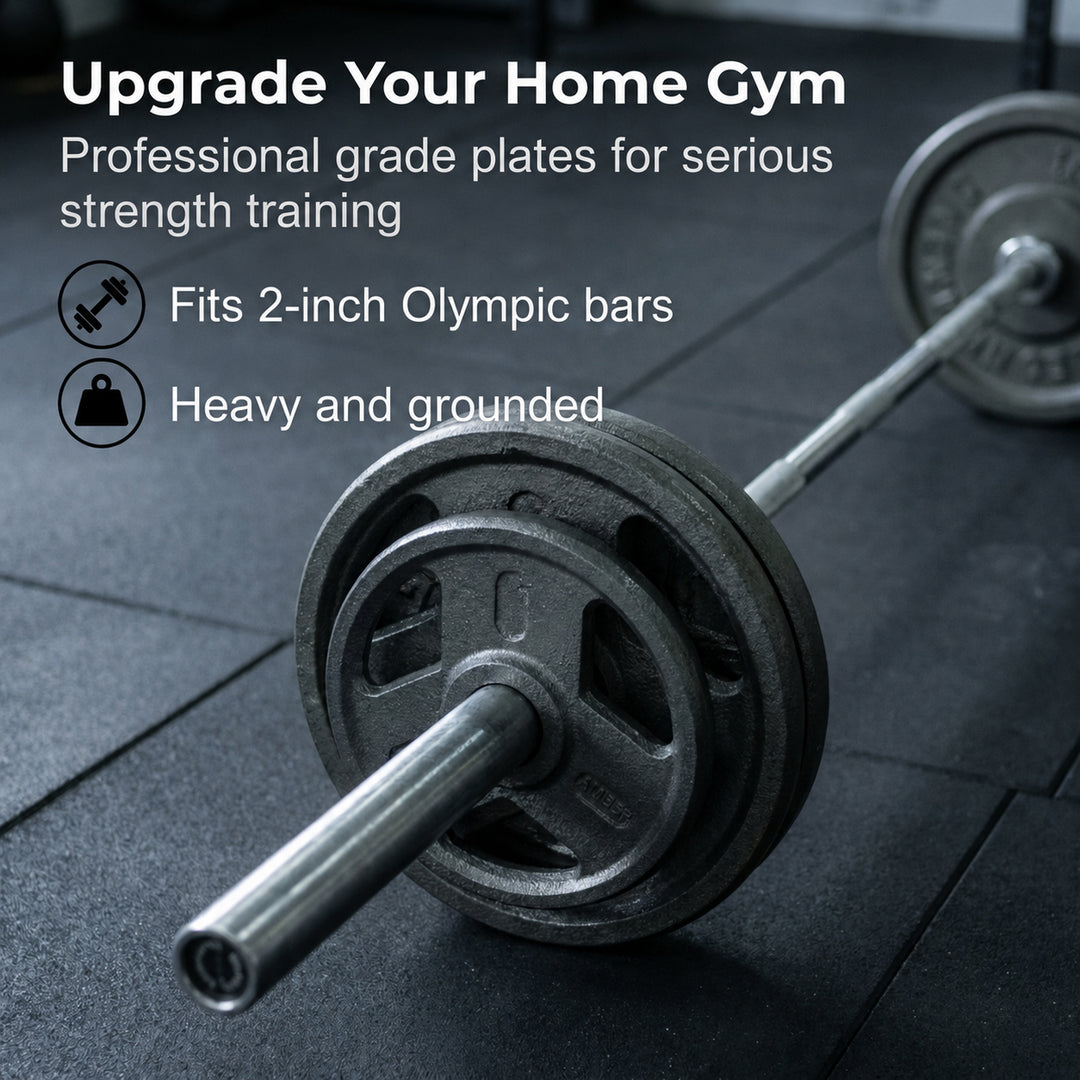 Triple-Grip Weight Plates Durable Cast Iron for Versatile Strength Training - Ideal for Squats, Deadlifts, Bench Press, Multiple Weight Options Available, Sold as Pair (25, Pounds)