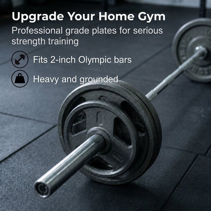 Triple-Grip Weight Plates Durable Cast Iron for Versatile Strength Training - Ideal for Squats, Deadlifts, Bench Press, Multiple Weight Options Available, Sold as Pair (25, Pounds)