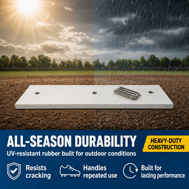 Pitching Rubber with Durable UV-Resistant Construction, Official Size 6 x 24 Inches for Baseball - Includes Nickel-Plated Steel Spikes for Secure Ground Attachment