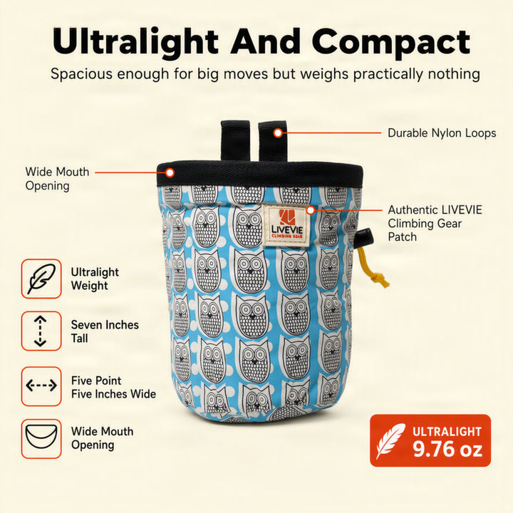 Ultralight Chalk Bag with Secure Cinch Closure and Durable Nylon Loop, Perfect for Rock Climbing, Bouldering, Crossfit, and Gymnastics