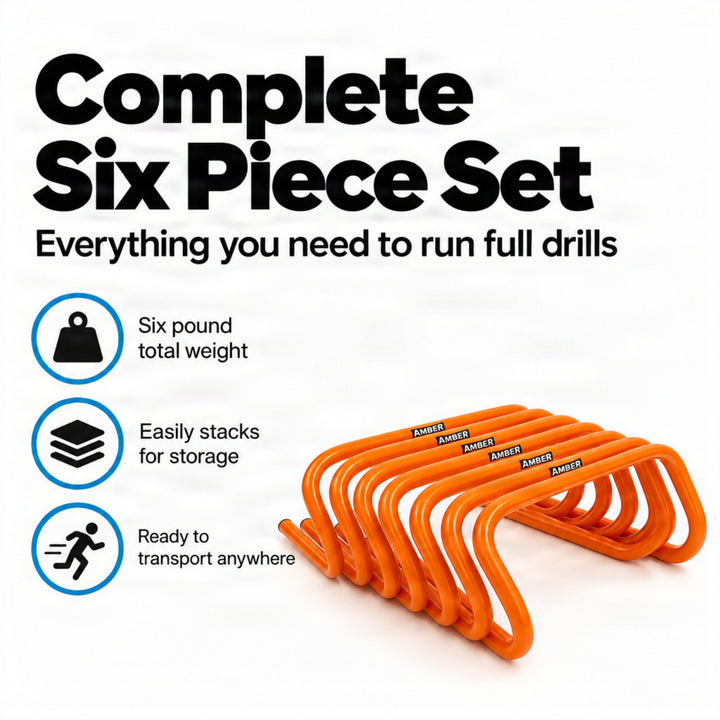 Multi-Sport Speed Training Hurdles Set of 6 Mini Hurdles for Agility &amp; Coordination, Lightweight PVC Construction, Ideal for Football, Soccer, Baseball, Hockey, Track, Tennis, Lacrosse, 6 inch