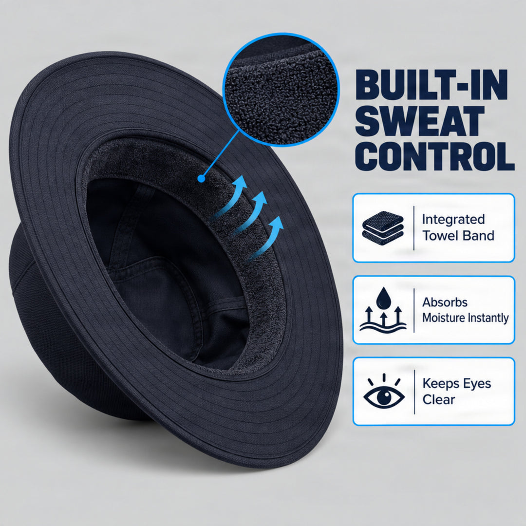 Wide Brim Sun Hat with Internal Towel Band for Cooling and Drying, Durable Heavyweight Cotton Drill Material, Perfect for Outdoor Sports, Matches, and Sun Protection