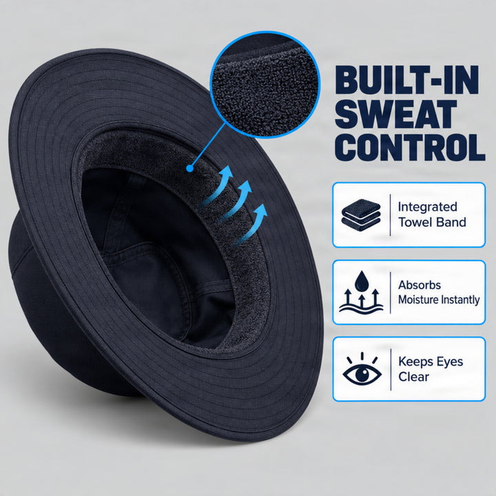 Wide Brim Sun Hat with Internal Towel Band for Cooling and Drying, Durable Heavyweight Cotton Drill Material, Perfect for Outdoor Sports, Matches, and Sun Protection