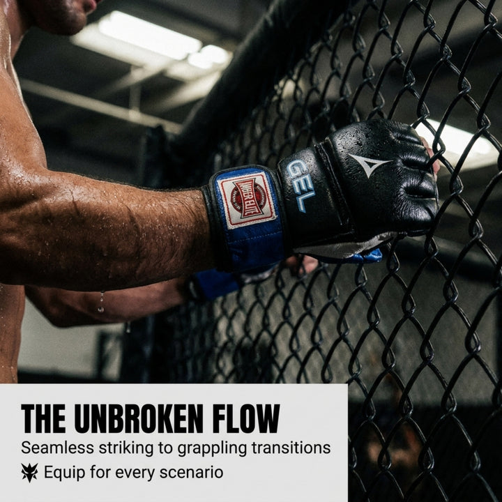 Gel Sparring MMA Glove, Real Leather Combat Mitts, Shock Absorbing Gel Padding for Grappling, Punching Bag, Cage Fighting, Muay Thai, UFC Training, Open Palm, Wrist Support, Half Thumb