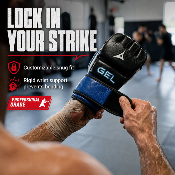 Gel Sparring MMA Glove, Real Leather Combat Mitts, Shock Absorbing Gel Padding for Grappling, Punching Bag, Cage Fighting, Muay Thai, UFC Training, Open Palm, Wrist Support, Half Thumb