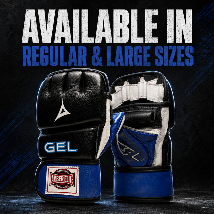 Gel Sparring MMA Glove, Real Leather Combat Mitts, Shock Absorbing Gel Padding for Grappling, Punching Bag, Cage Fighting, Muay Thai, UFC Training, Open Palm, Wrist Support, Half Thumb