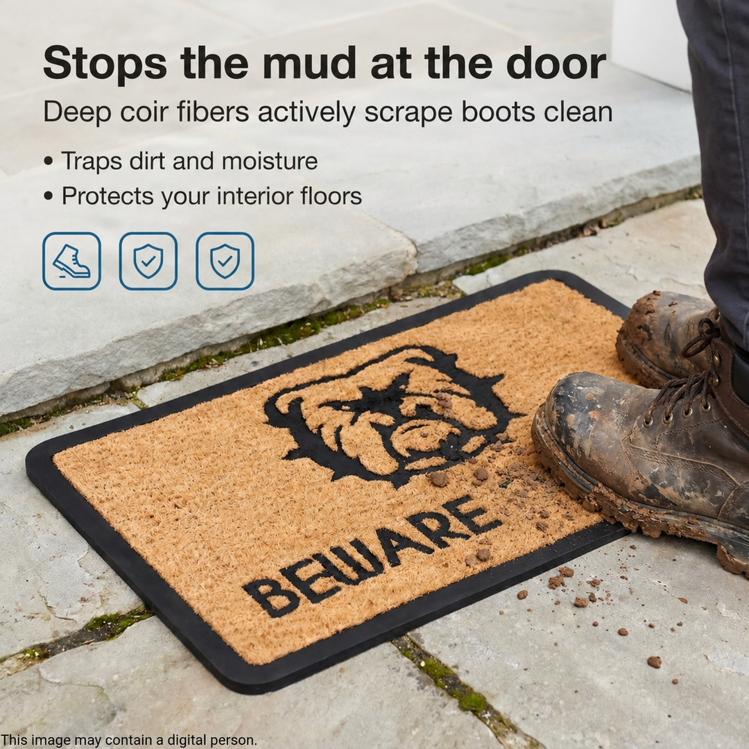 Beware of Dogs Doormat Coir &amp; Rubber Entry Mat, Indoor Outdoor, All-Weather, Easy Clean, Non-Slip, Dirt &amp; Mud Trapper for Patio, Porch, Garage, Home, Office