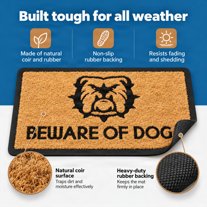 Beware of Dogs Doormat Coir &amp; Rubber Entry Mat, Indoor Outdoor, All-Weather, Easy Clean, Non-Slip, Dirt &amp; Mud Trapper for Patio, Porch, Garage, Home, Office