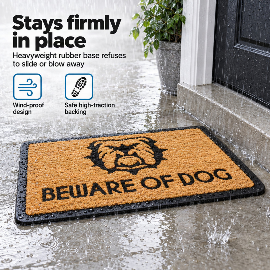 Beware of Dogs Doormat Coir &amp; Rubber Entry Mat, Indoor Outdoor, All-Weather, Easy Clean, Non-Slip, Dirt &amp; Mud Trapper for Patio, Porch, Garage, Home, Office