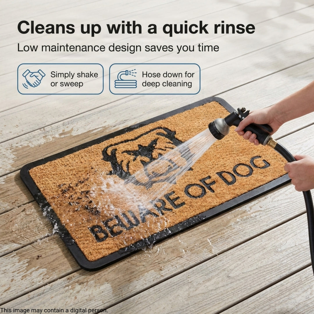 Beware of Dogs Doormat Coir &amp; Rubber Entry Mat, Indoor Outdoor, All-Weather, Easy Clean, Non-Slip, Dirt &amp; Mud Trapper for Patio, Porch, Garage, Home, Office