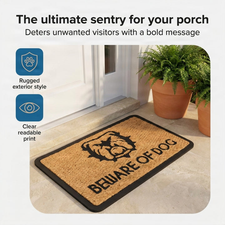 Beware of Dogs Doormat Coir &amp; Rubber Entry Mat, Indoor Outdoor, All-Weather, Easy Clean, Non-Slip, Dirt &amp; Mud Trapper for Patio, Porch, Garage, Home, Office