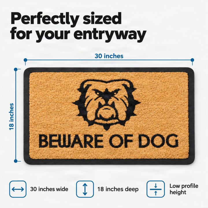 Beware of Dogs Doormat Coir &amp; Rubber Entry Mat, Indoor Outdoor, All-Weather, Easy Clean, Non-Slip, Dirt &amp; Mud Trapper for Patio, Porch, Garage, Home, Office