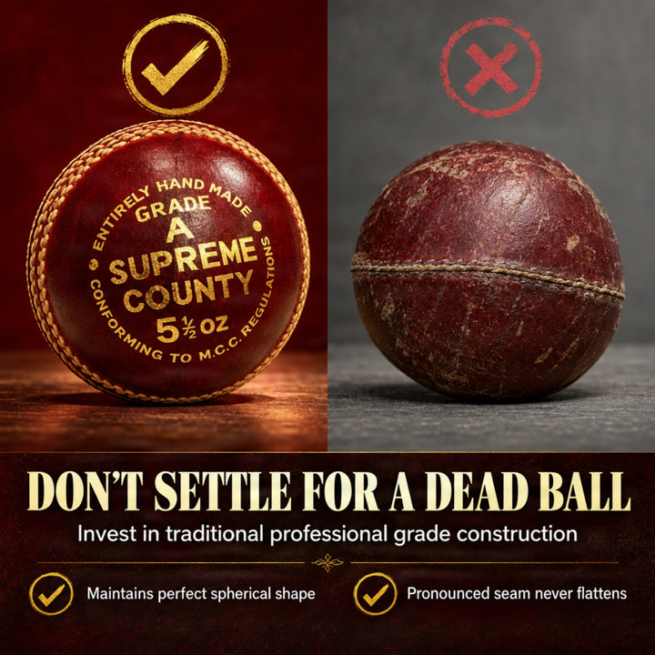 Amber Fight Gear Premium Super County Cricket Leather Ball Durable Handmade Alum-Tanned Leather Natural Cork Core 6/7 Layers Wool 5 Ply Stitching 4-Piece Handcrafted 80 Stitches 5.5oz Wax Polished