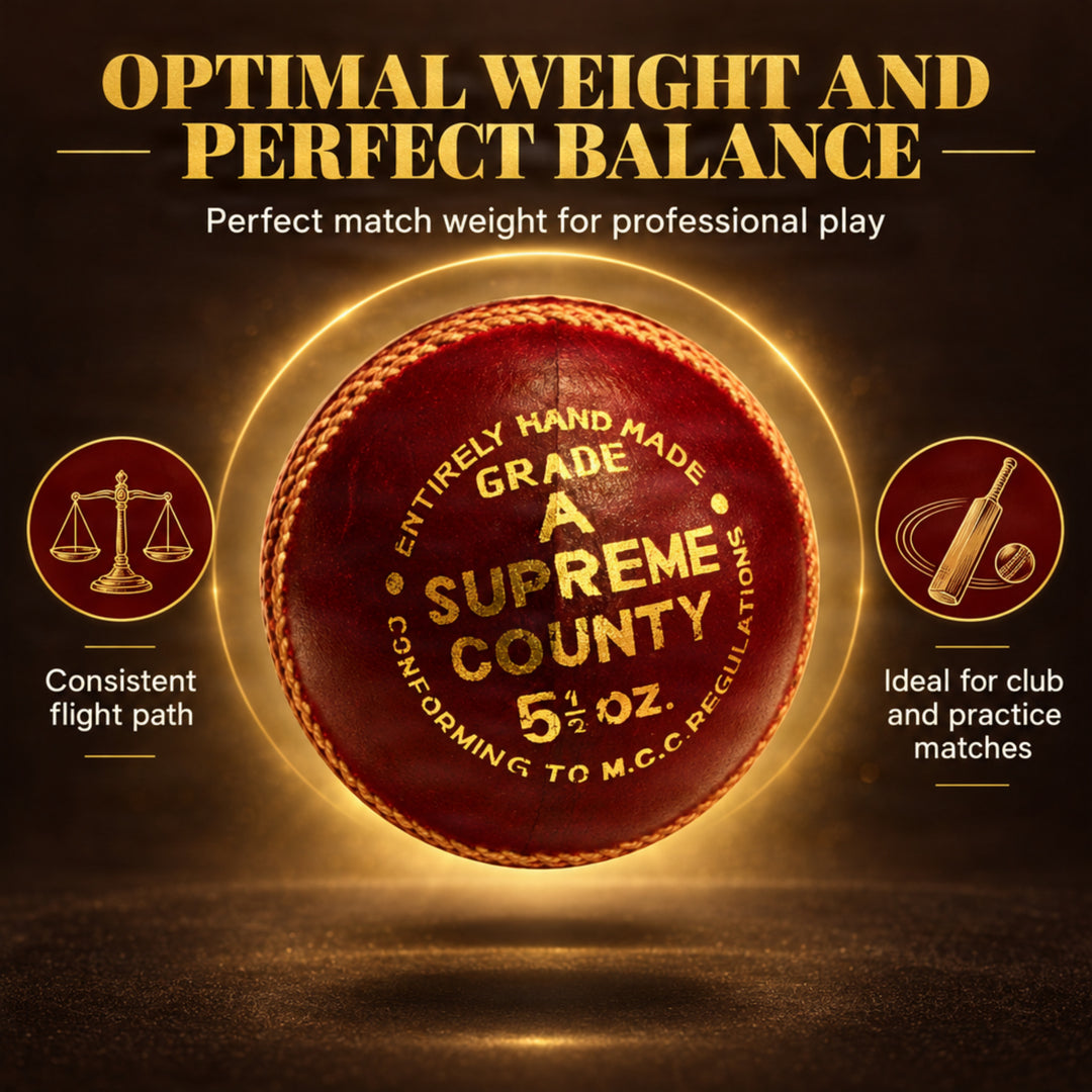 Amber Fight Gear Premium Super County Cricket Leather Ball Durable Handmade Alum-Tanned Leather Natural Cork Core 6/7 Layers Wool 5 Ply Stitching 4-Piece Handcrafted 80 Stitches 5.5oz Wax Polished