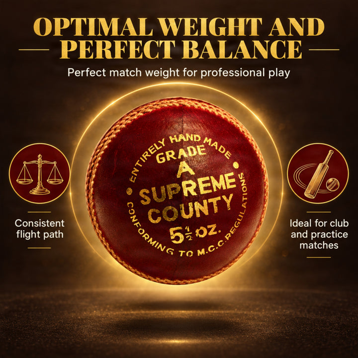 Amber Fight Gear Premium Super County Cricket Leather Ball Durable Handmade Alum-Tanned Leather Natural Cork Core 6/7 Layers Wool 5 Ply Stitching 4-Piece Handcrafted 80 Stitches 5.5oz Wax Polished