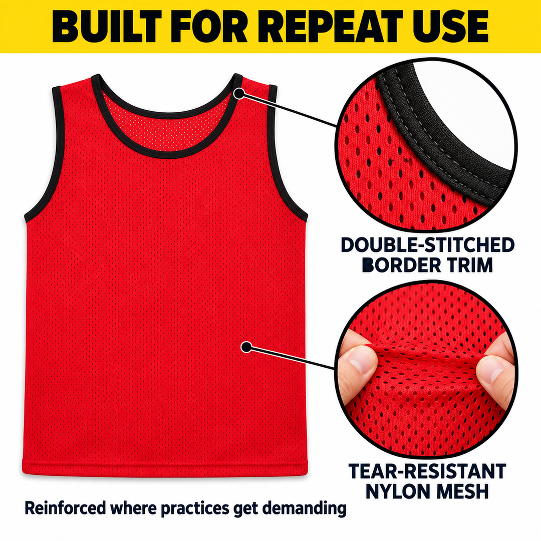 Adult Mesh Practice Scrimmage Jerseys ? Breathable Pinnie for Soccer, Basketball, Gym, Training, School Sports, Lightweight &amp; Durable Team Vest for Games &amp; Practice ? 12 Pack