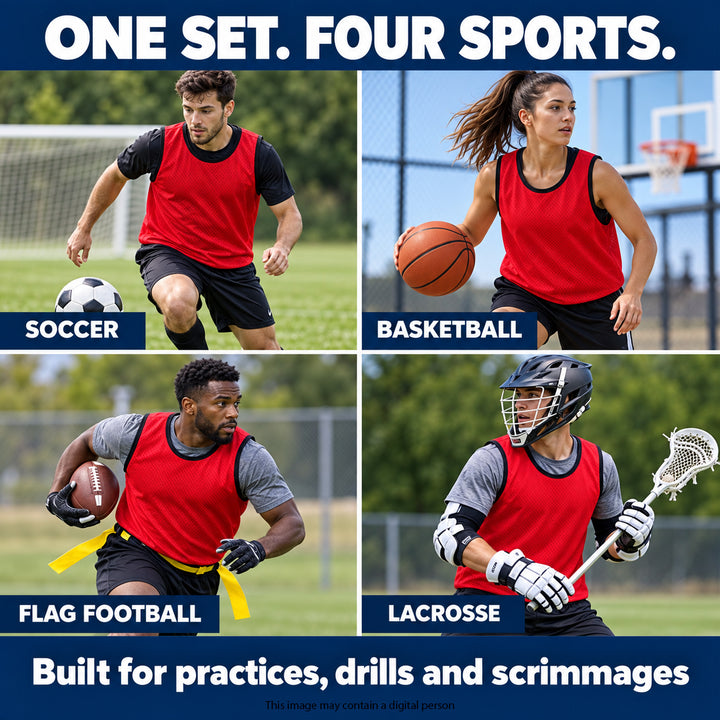 Adult Mesh Practice Scrimmage Jerseys ? Breathable Pinnie for Soccer, Basketball, Gym, Training, School Sports, Lightweight &amp; Durable Team Vest for Games &amp; Practice ? 12 Pack