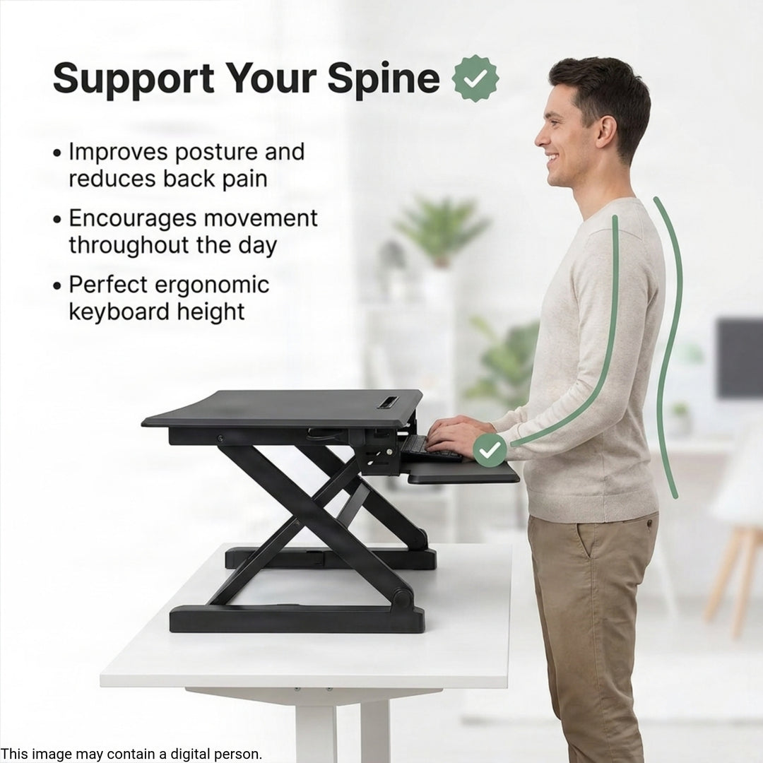 Adjustable Desk Stand, Sit to Stand Workstation, Ergonomic Height Adjustable Converter, Compact &amp; Sturdy for Home &amp; Office, 35x22 Inches, Black