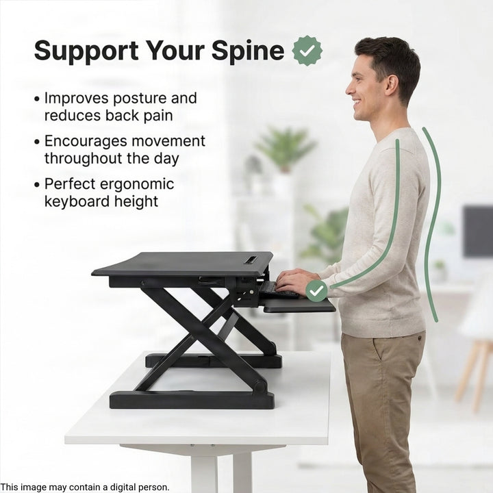 Adjustable Desk Stand, Sit to Stand Workstation, Ergonomic Height Adjustable Converter, Compact &amp; Sturdy for Home &amp; Office, 35x22 Inches, Black
